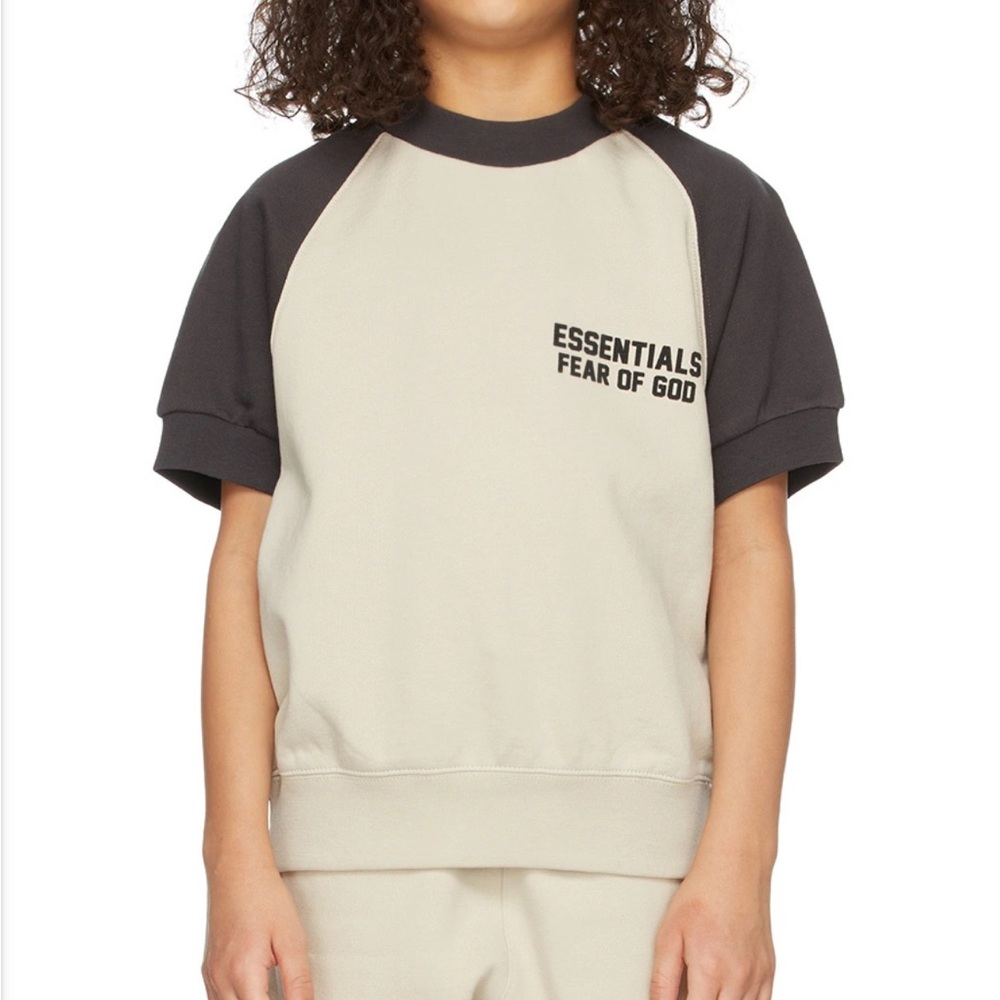 Essentials Kids Beige Colorblock Short Sleeve Sweatshirt